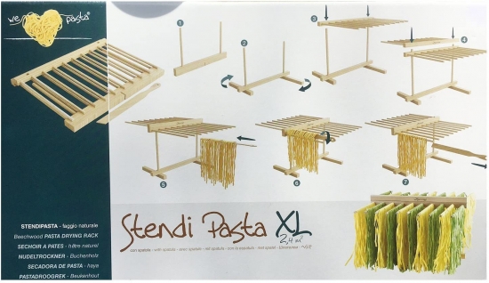 Natural Beechwood collapsible pasta drying rack XL - 2,4m² with spatula  Eppicotispai
