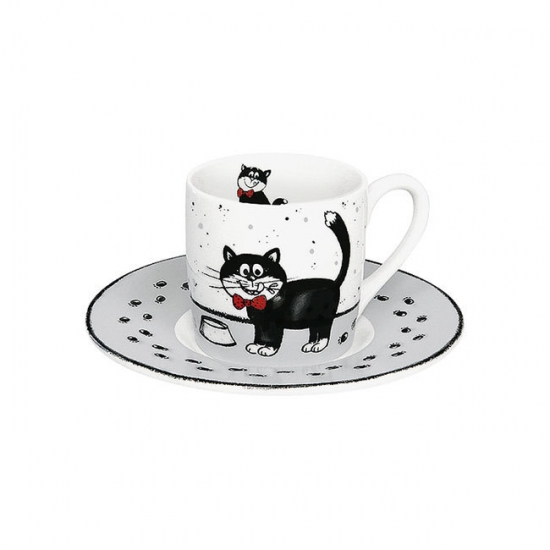 Tazza Caffè con Piattino in Porcellana Gatto Carlo Konitz